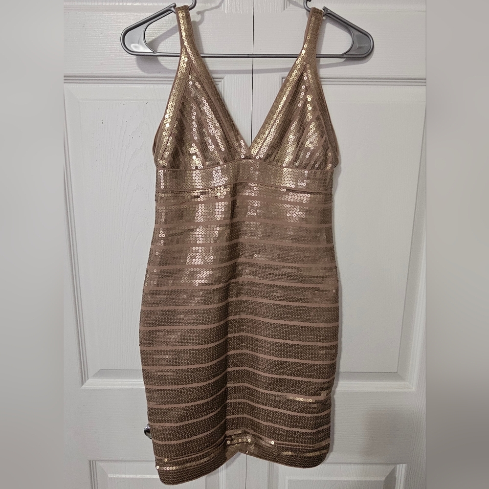 Toi et Moi Shimmering Gold Sequin Mini Dress